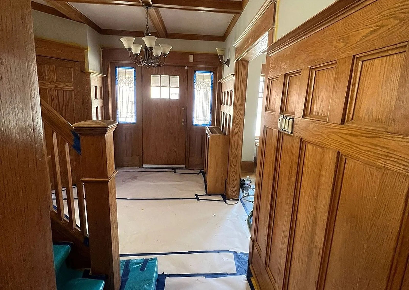 Before: Foyer, An oak foyer, lightened