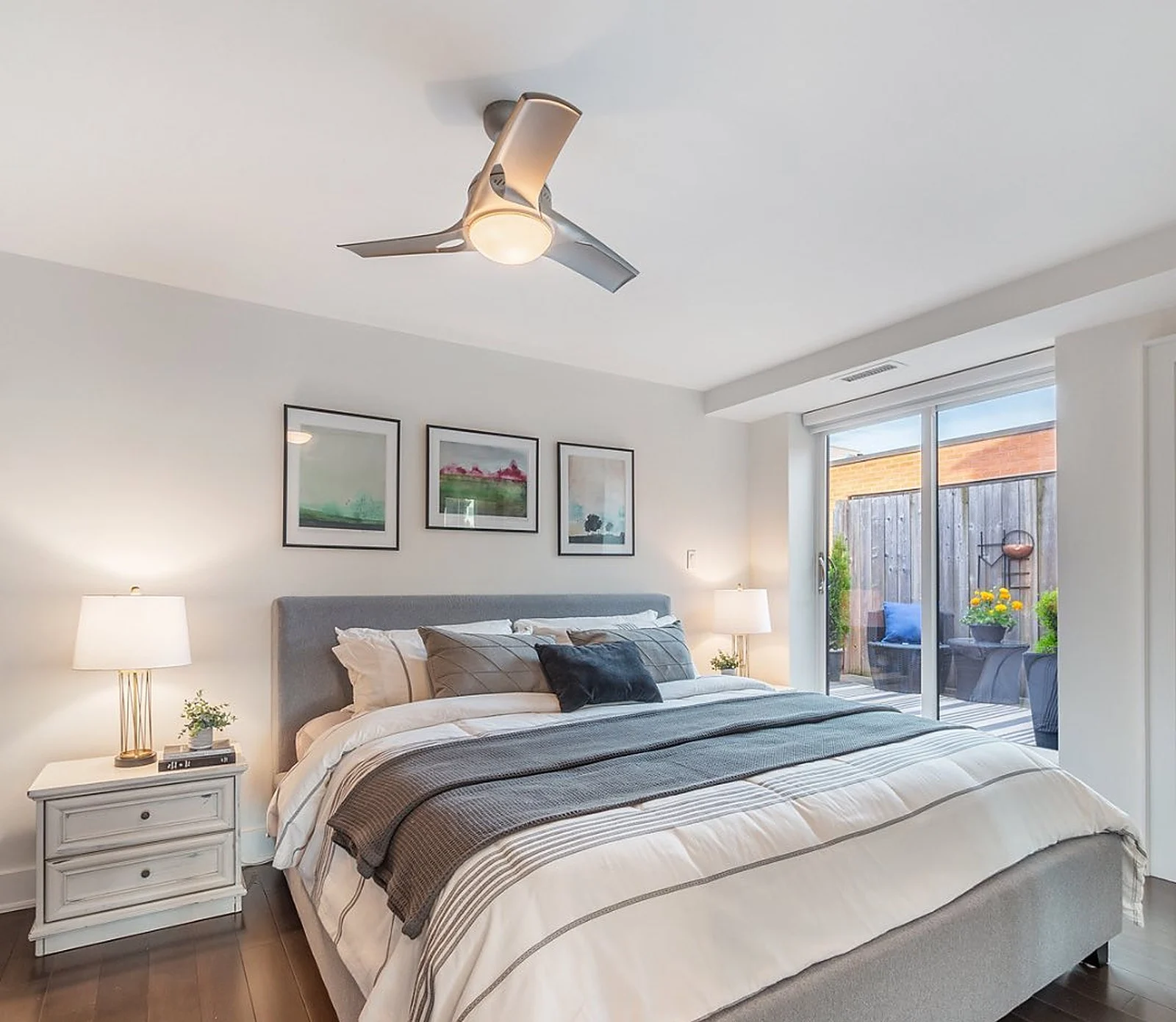 Penthouse bedroom, white walls