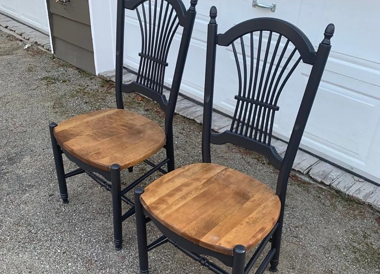 AFTER: chairs painted black with natural seats